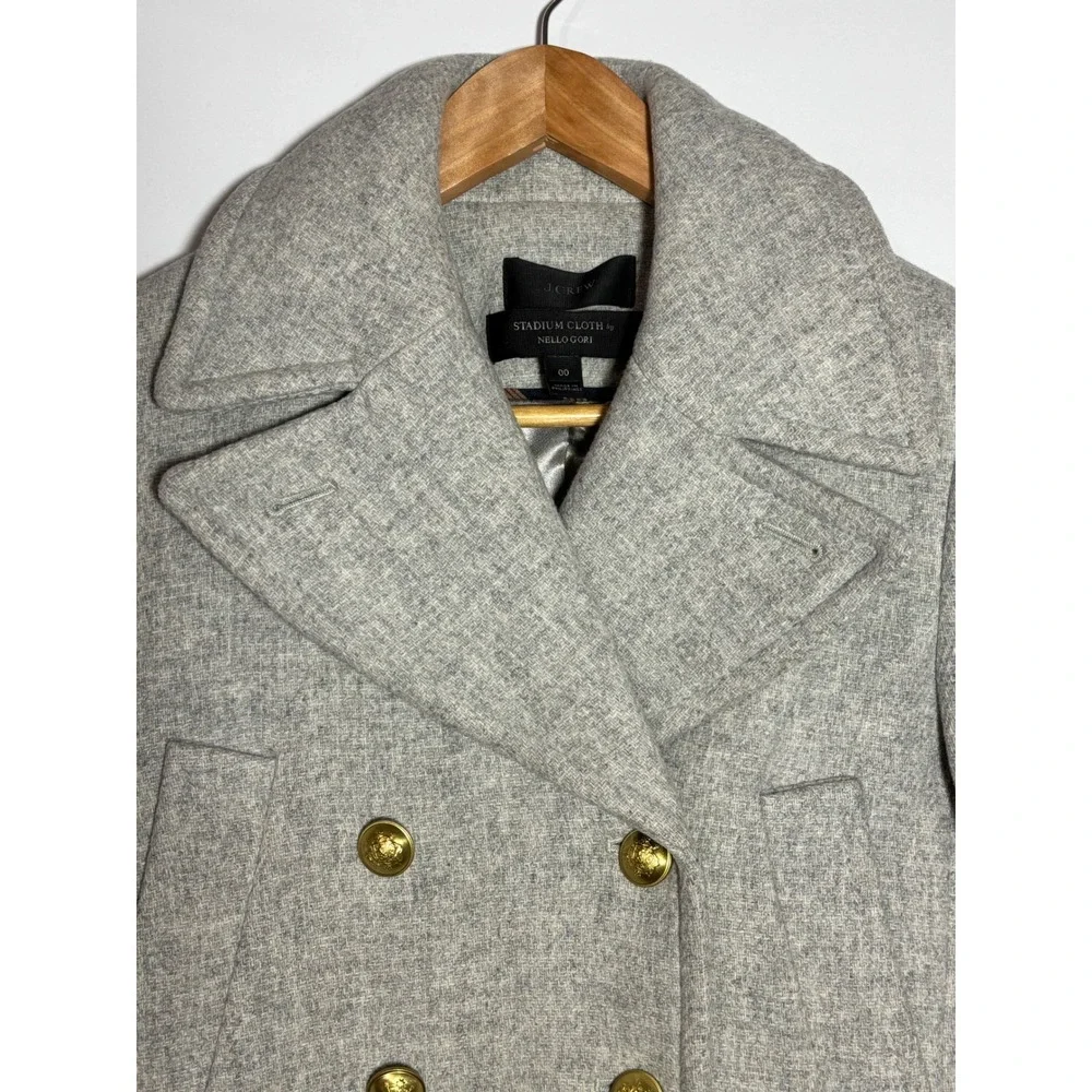 J Crew Stadium Cloth Peacoat Double Breasted Gold Buttons Grey Women 00‎ - Picture 3 of 12